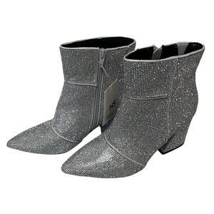 A New Day Women's Silver Rhinestone Ankle Boots - Sparkle Block Heel. Size 8